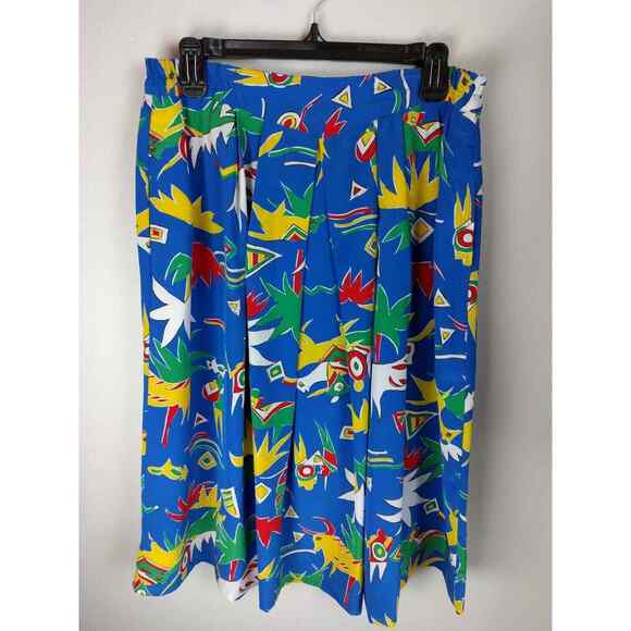 Diane Von Furstenberg Vintage 80s Midi Skirt Top Shirt Size 10 12 Bulls Tropical - Picture 8 of 11